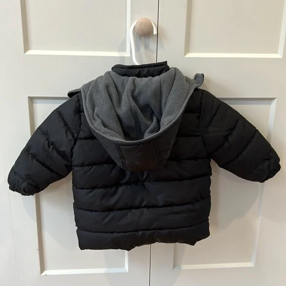 Boys 18 months polyester hooded winter jacket. Blue grey and black color. - Picture 2 of 11